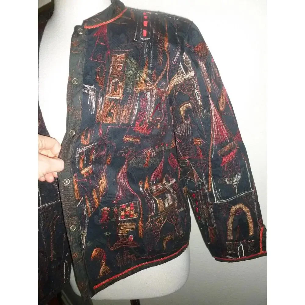 Chico's‎ Embroidered Lightweight  Kimono Jacket Topper Blazer Cotton sz 1 M